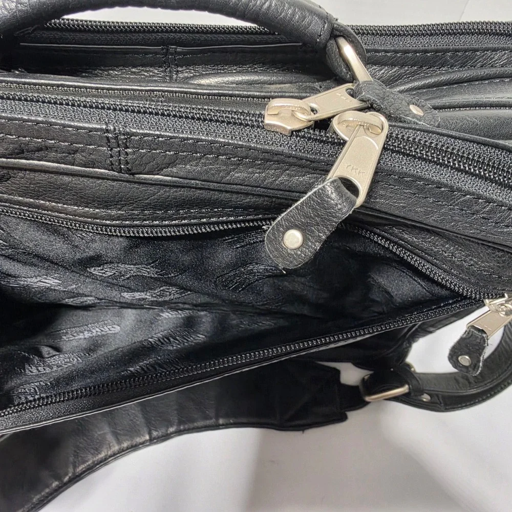 Canyon Leather Co Black Pebbled Leather Laptop Briefcase Messenger Bag AG States